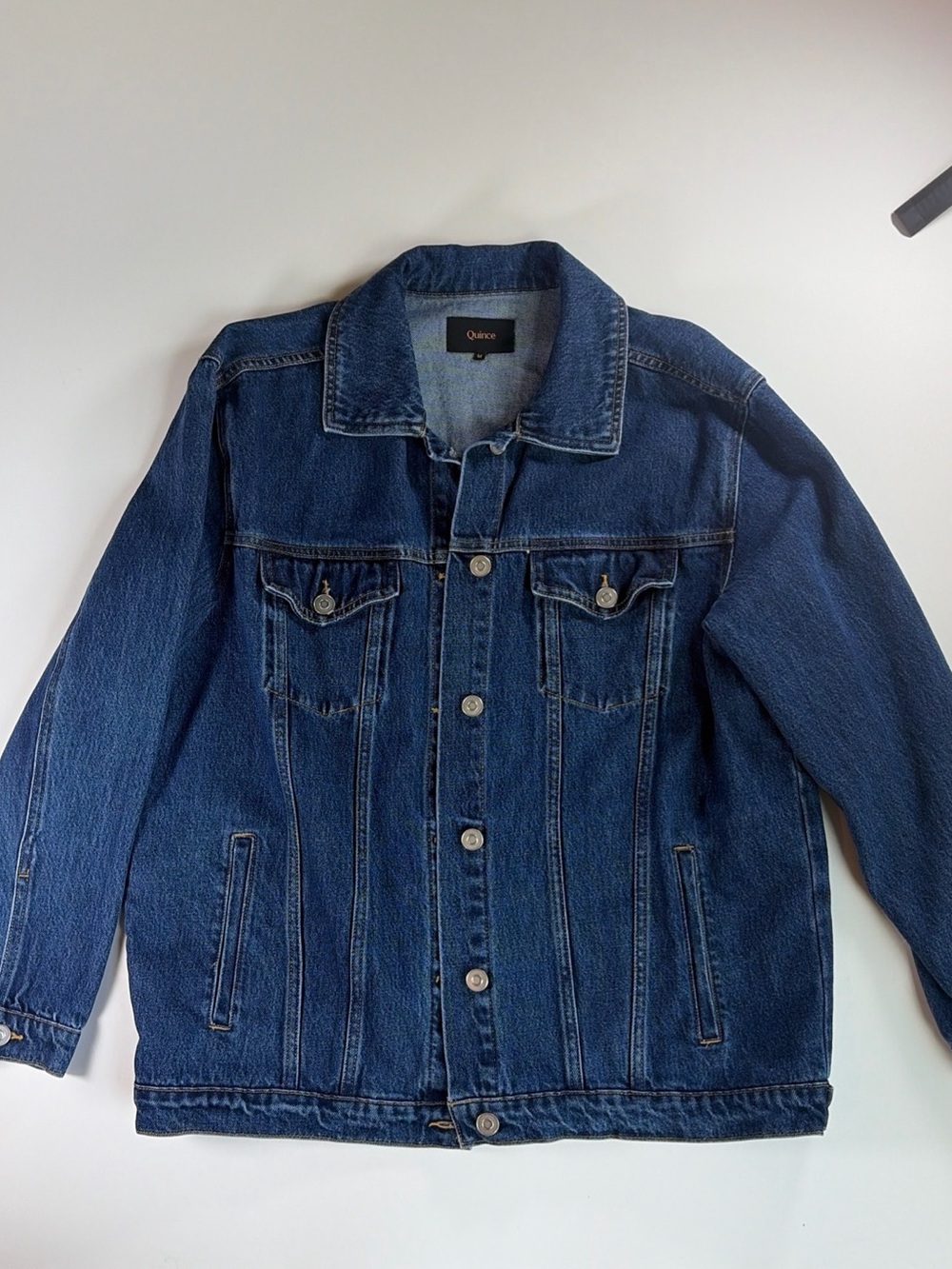 Quince 100% Organic Cotton Oversized Denim Jacket in Dark Indigo M Boyfriend Fit